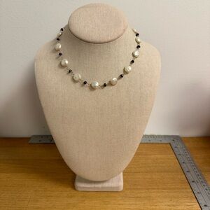 Pearl and black bead collar necklace with gold 585 chain